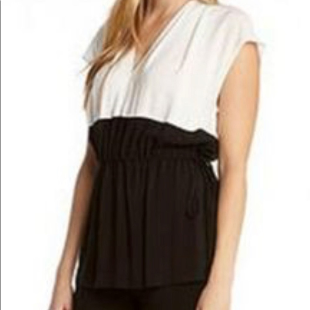 Karen Kane White/Black Drawstring Top Size Large